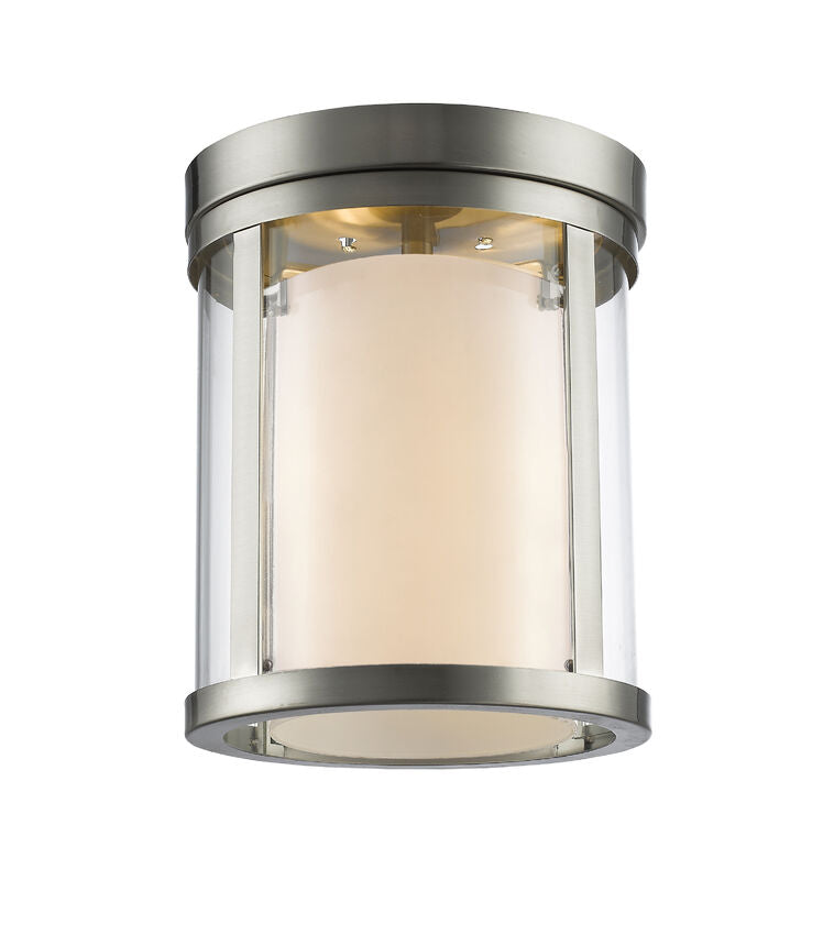 Z-Lite Willow 9" 3-Light Brushed Nickel Steel Flush Mount Lighting With Clear and Matte Opal Glass Shade