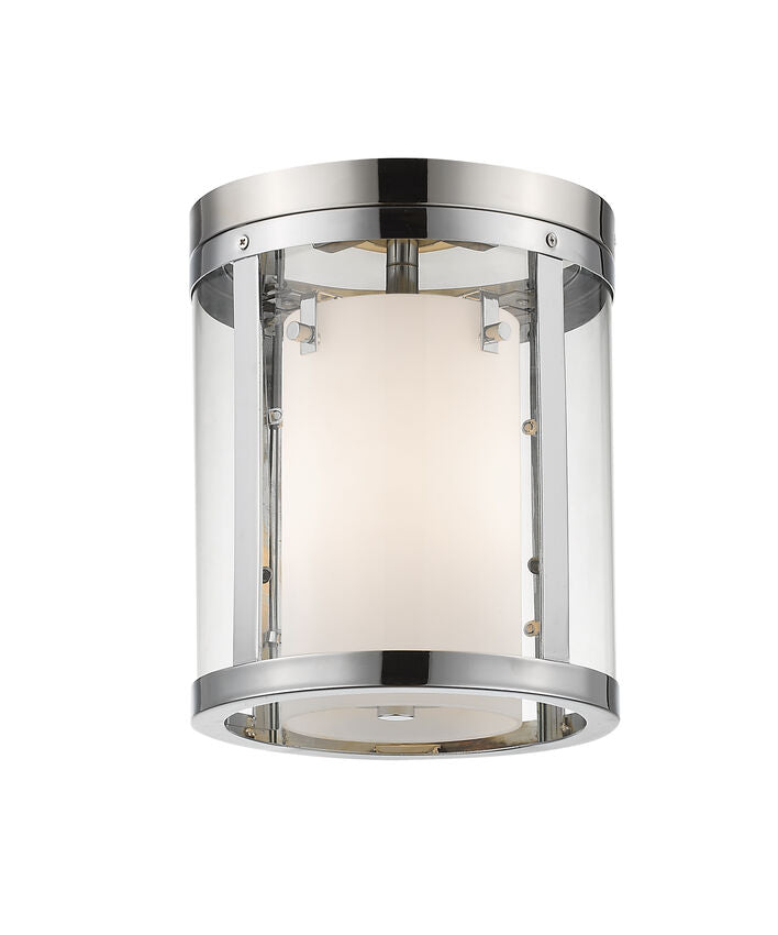 Z-Lite Willow 9" 3-Light Chrome Steel Flush Mount Lighting With Clear and Matte Opal Glass Shade