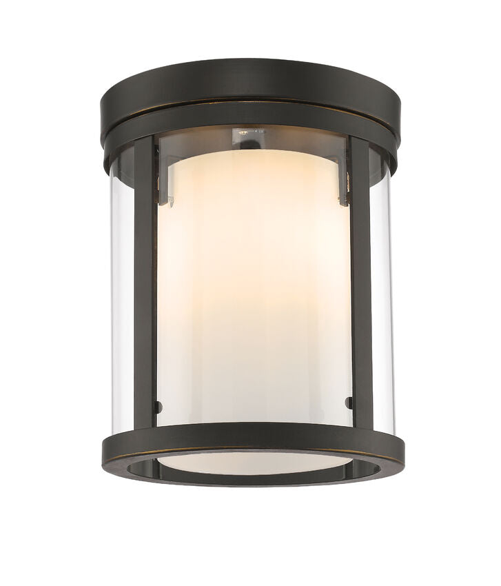 Z-Lite Willow 9" 3-Light Olde Bronze Steel Flush Mount Lighting With Clear and Matte Opal Glass Shade