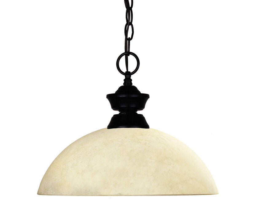 Z-Lite Windsor 14" 1-Light Matte Black Steel Pendant Light With Golden Mottle Glass Shade