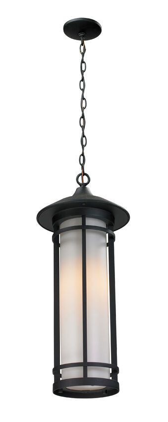 Z-Lite Woodland 10" W x 25" H 1-Light Black Outdoor Chain Mount Ceiling Fixture With Matte Opal Glass Shade
