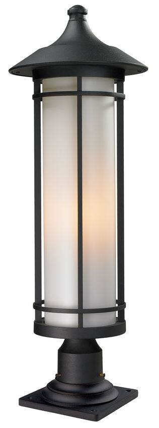 Z-Lite Woodland 10" W x 30" H 1-Light Black Outdoor Post Mount Fixture and Square Pier Mount With Matte Opal Glass Shade