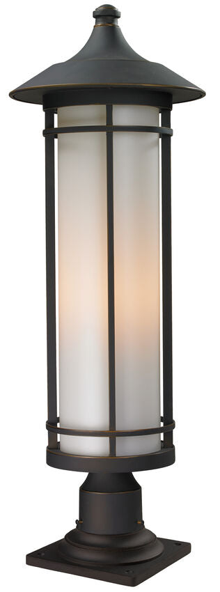 Z-Lite Woodland 10" W x 30" H 1-Light Oil Rubbed Bronze Outdoor Post Mount Fixture and Square Pier Mount With Matte Opal Glass Shade