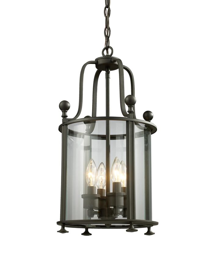 Z-Lite Wyndham 12" 4-Light Bronze Pendant Light With Clear Glass Shade