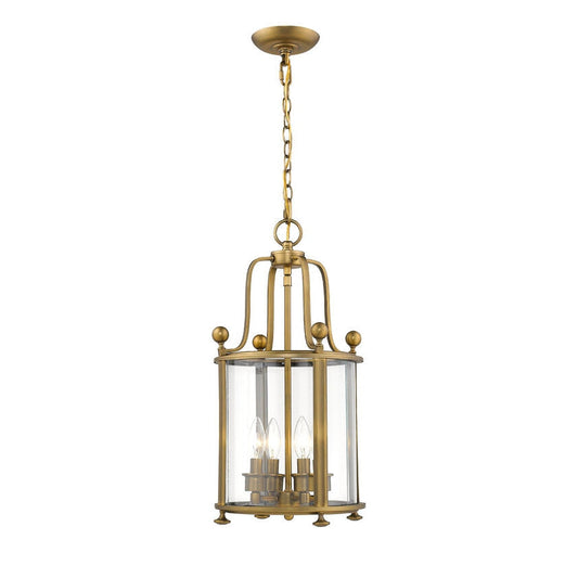 Z-Lite Wyndham 12" 4-Light Clear Glass Shade Chandelier With Heirloom Brass Frame Finish