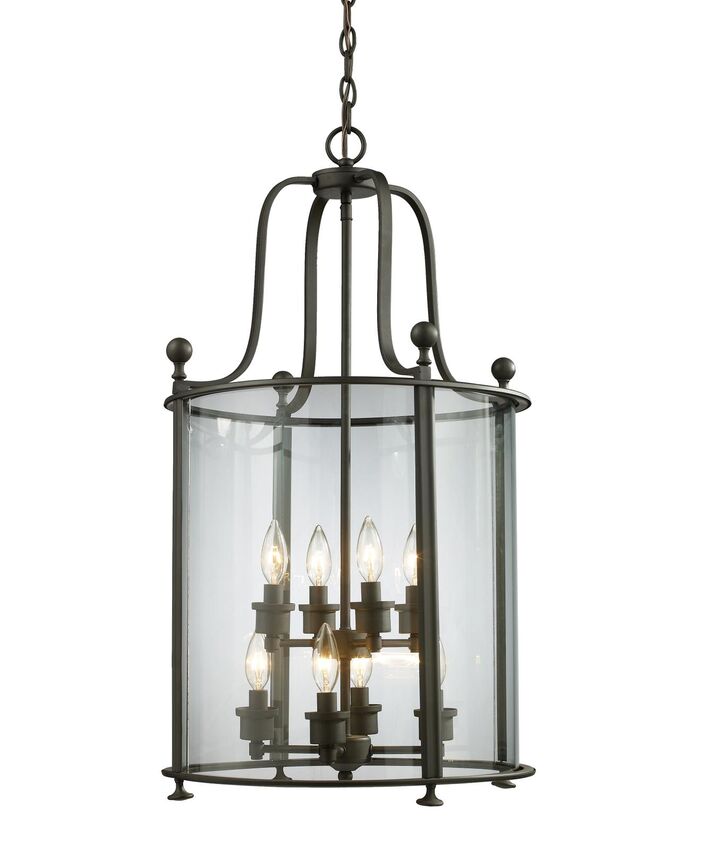 Z-Lite Wyndham 18" 8-Light Bronze Pendant Light With Clear Glass Shade