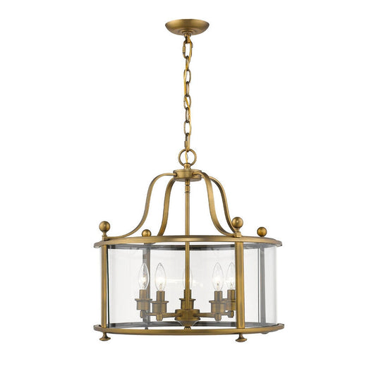 Z-Lite Wyndham 21" 5-Light Clear Glass Shade Chandelier With Heirloom Brass Frame Finish