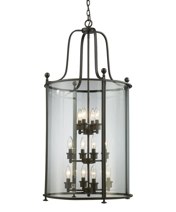 Z-Lite Wyndham 22" 12-Light Bronze Pendant Light With Clear Glass Shade