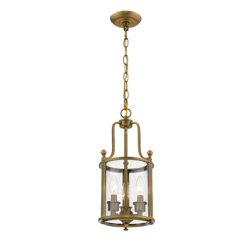 Z-Lite Wyndham 9" 3-Light Clear Glass Shade Chandelier With Heirloom Brass Frame Finish