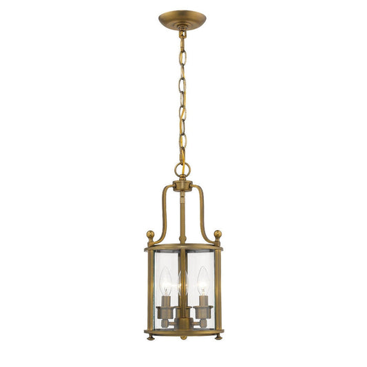 Z-Lite Wyndham 9" 3-Light Clear Glass Shade Chandelier With Heirloom Brass Frame Finish