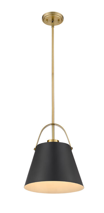 Z-Lite Z-Studio 13" 1-Light Matte Black and Heritage Brass Pendant Light