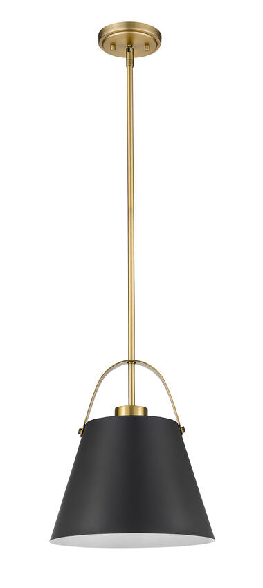 Z-Lite Z-Studio 13" 1-Light Matte Black and Heritage Brass Pendant Light