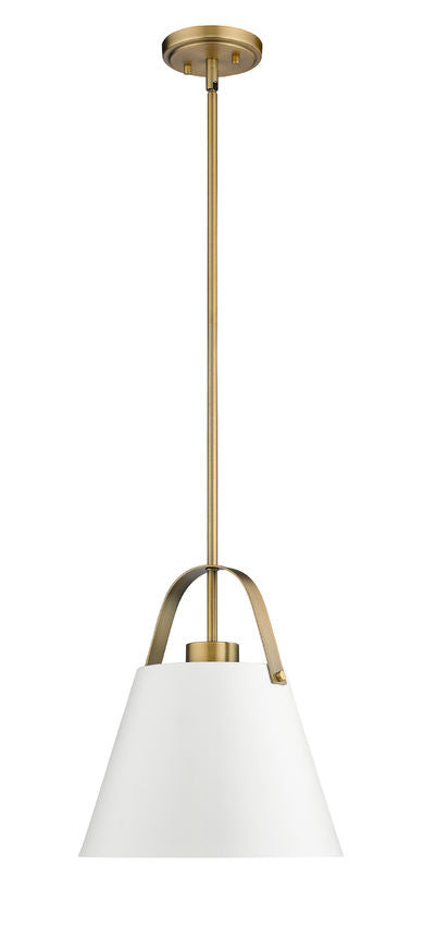 Z-Lite Z-Studio 13" 1-Light Matte White and Heritage Brass Pendant Light