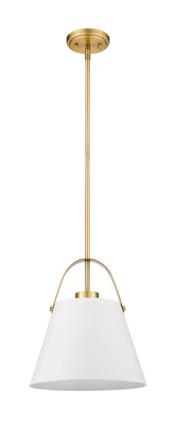 Z-Lite Z-Studio 13" 1-Light Matte White and Heritage Brass Pendant Light