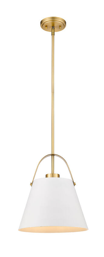 Z-Lite Z-Studio 13" 1-Light Matte White and Heritage Brass Pendant Light