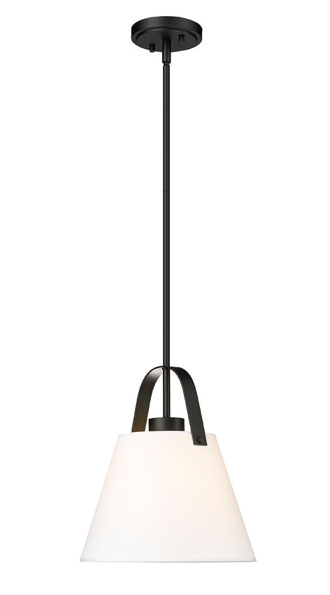 Z-Lite Z Studio 13" Matte Black Steel and Ivory Fabric Pendant Light