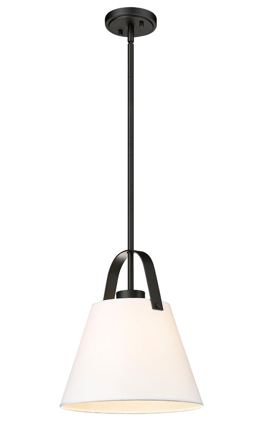 Z-Lite Z Studio 13" Matte Black Steel and Ivory Fabric Pendant Light