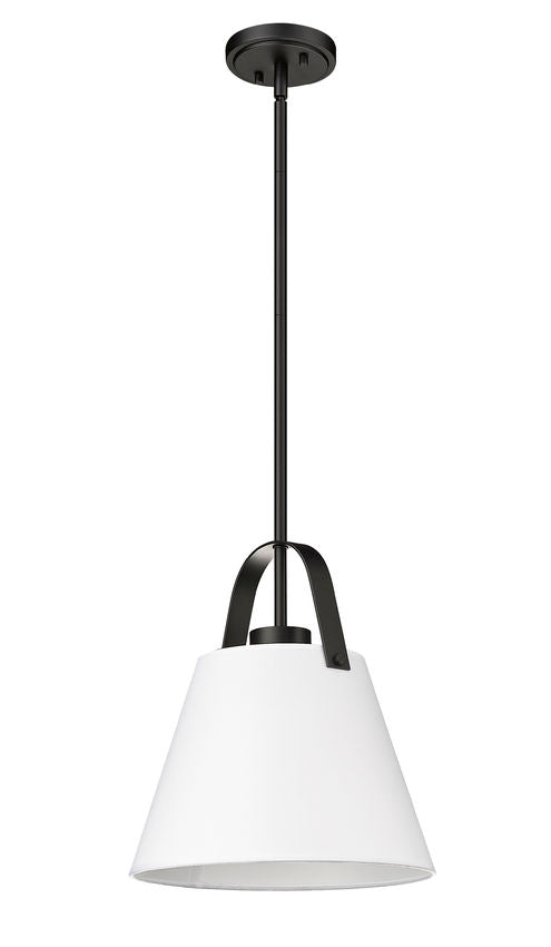 Z-Lite Z Studio 13" Matte Black Steel and Ivory Fabric Pendant Light