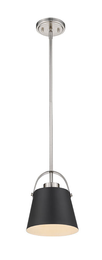 Z-Lite Z-Studio 8" 1-Light Matte Black and Brushed Nickel Mini Pendant Light With Metal Shade