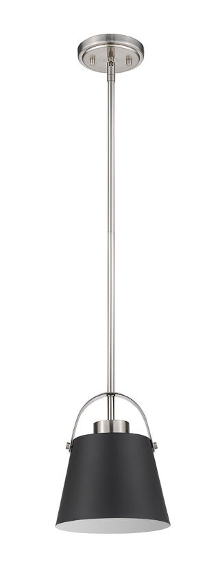 Z-Lite Z-Studio 8" 1-Light Matte Black and Brushed Nickel Mini Pendant Light With Metal Shade