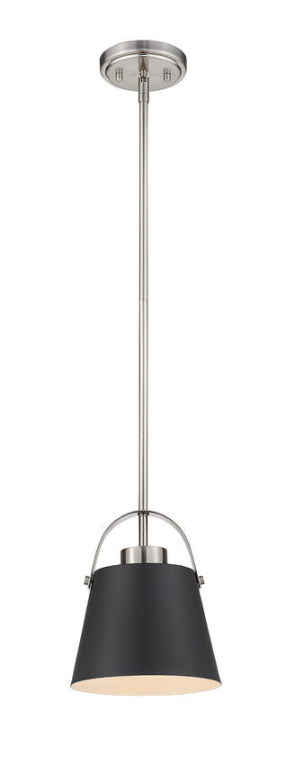 Z-Lite Z-Studio 8" 1-Light Matte Black and Brushed Nickel Mini Pendant Light With Metal Shade
