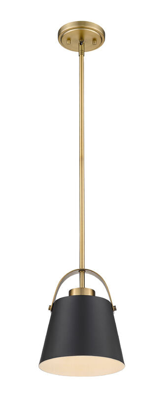 Z-Lite Z-Studio 8" 1-Light Matte Black and Heritage Brass Mini Pendant Light With Metal Shade