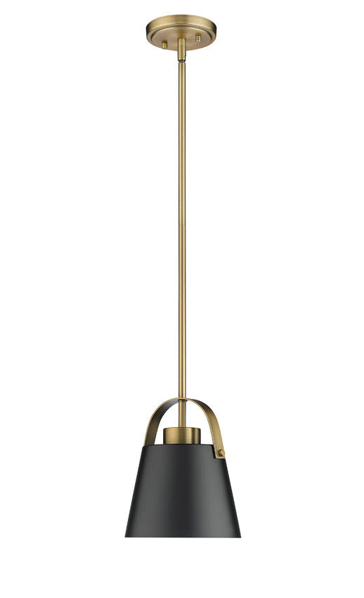 Z-Lite Z-Studio 8" 1-Light Matte Black and Heritage Brass Mini Pendant Light With Metal Shade