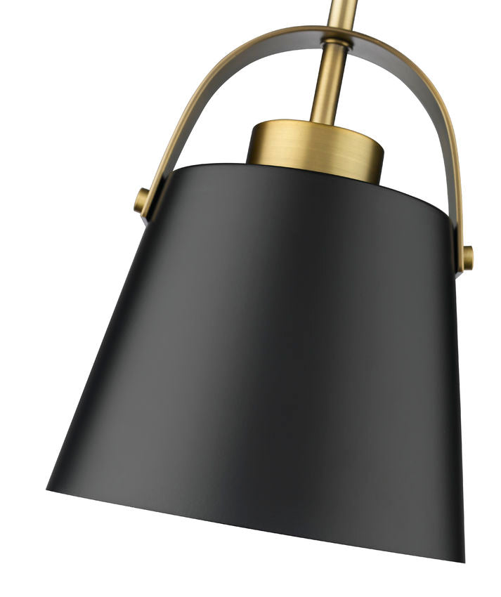 Z-Lite Z-Studio 8" 1-Light Matte Black and Heritage Brass Mini Pendant Light With Metal Shade