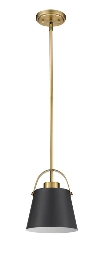 Z-Lite Z-Studio 8" 1-Light Matte Black and Heritage Brass Mini Pendant Light With Metal Shade