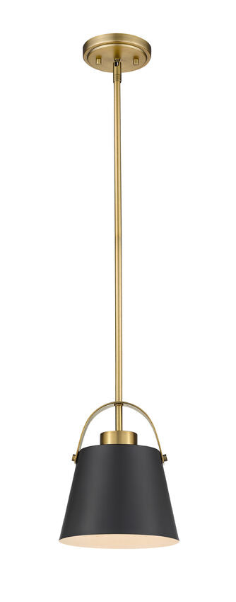 Z-Lite Z-Studio 8" 1-Light Matte Black and Heritage Brass Mini Pendant Light With Metal Shade