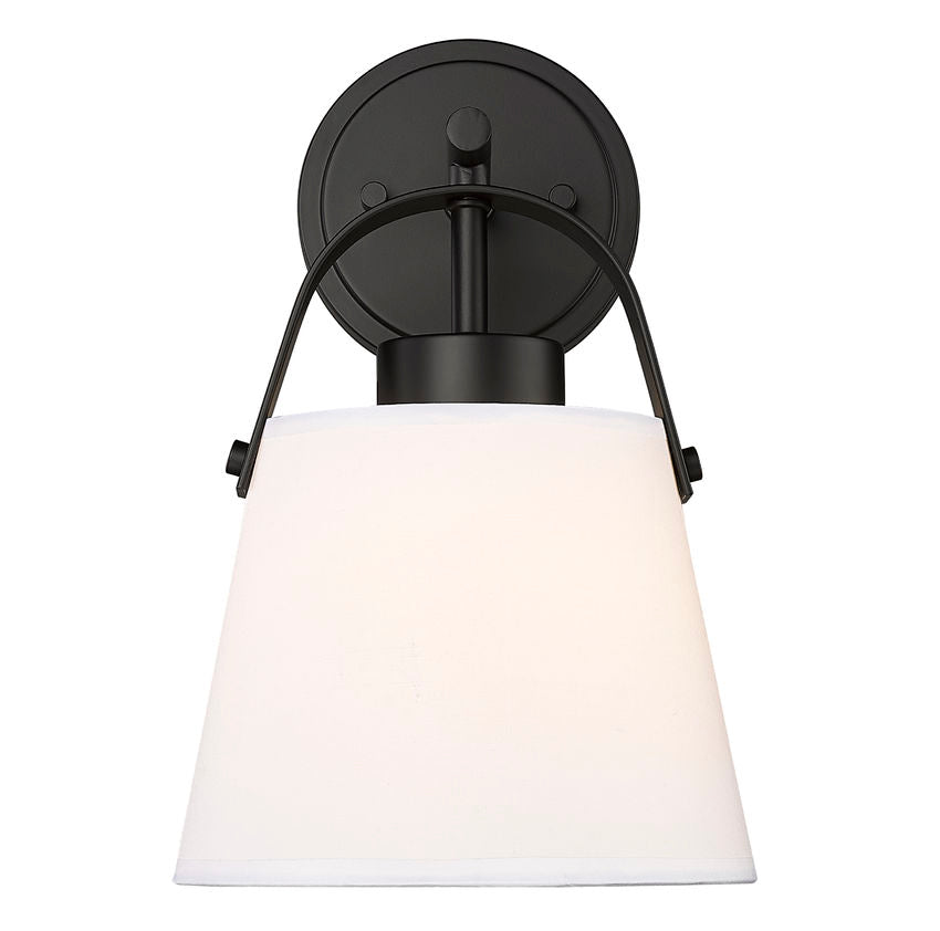 Z-Lite Z-Studio 8" 1-Light Matte Black and Ivory Fabric Shade Wall Sconce