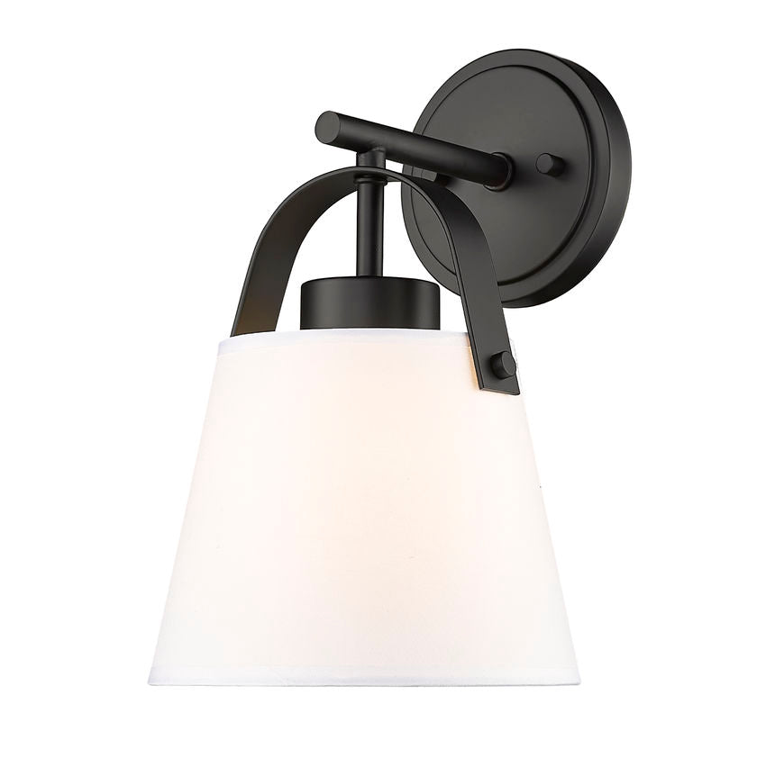 Z-Lite Z-Studio 8" 1-Light Matte Black and Ivory Fabric Shade Wall Sconce