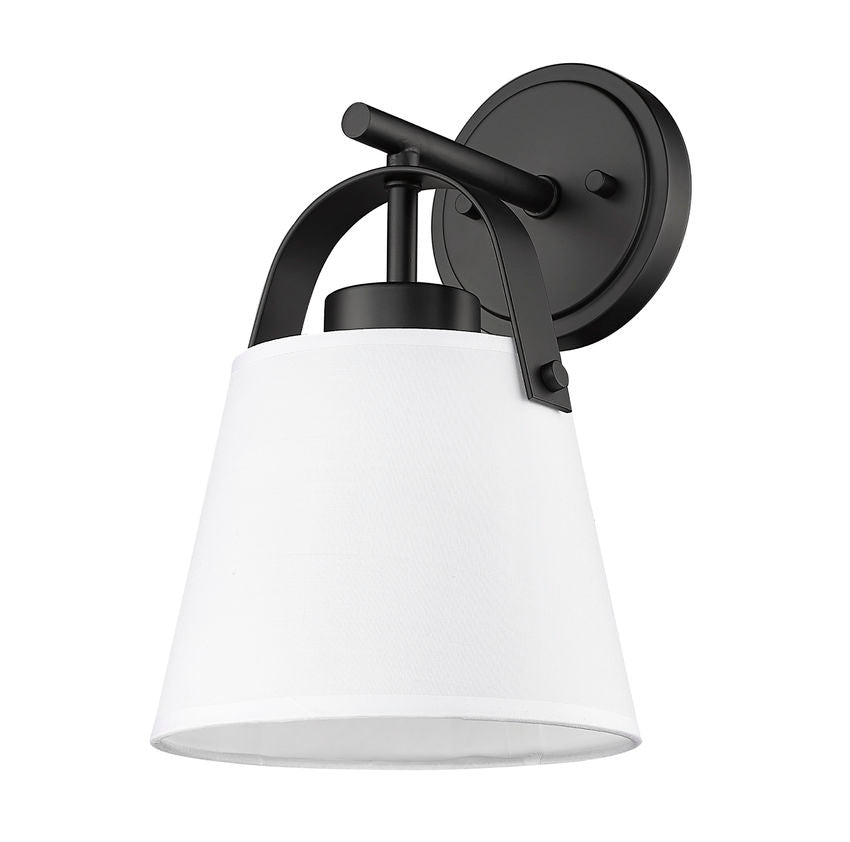 Z-Lite Z-Studio 8" 1-Light Matte Black and Ivory Fabric Shade Wall Sconce