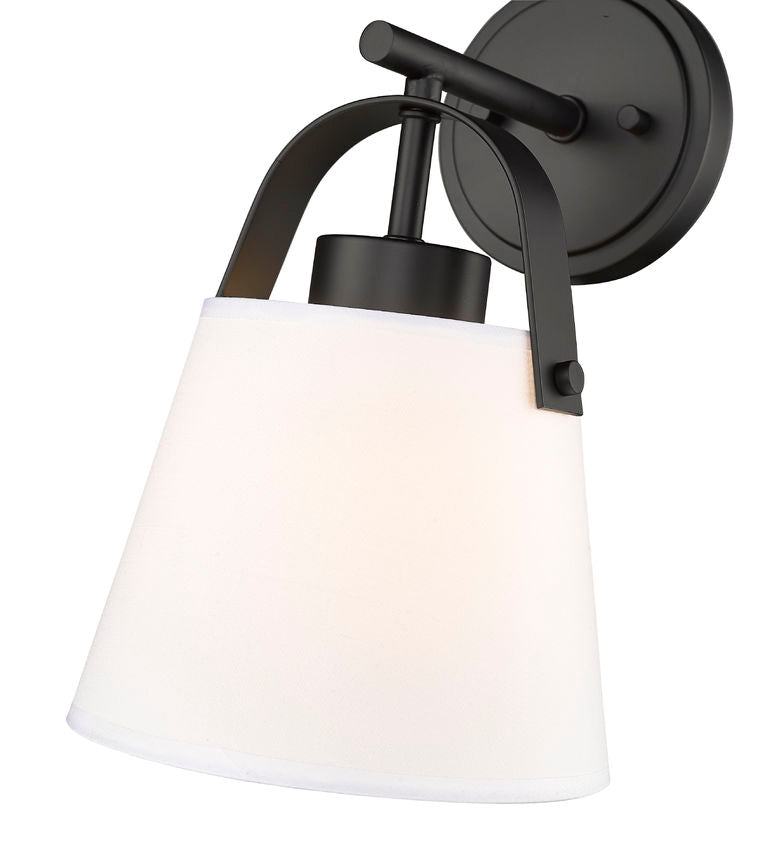 Z-Lite Z-Studio 8" 1-Light Matte Black and Ivory Fabric Shade Wall Sconce