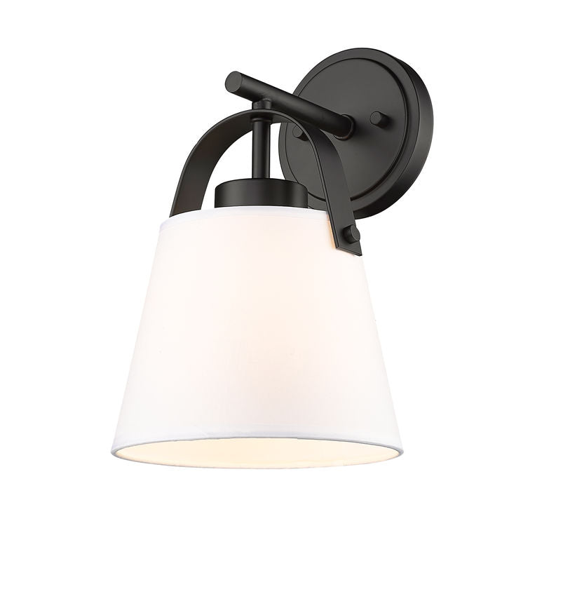 Z-Lite Z-Studio 8" 1-Light Matte Black and Ivory Fabric Shade Wall Sconce