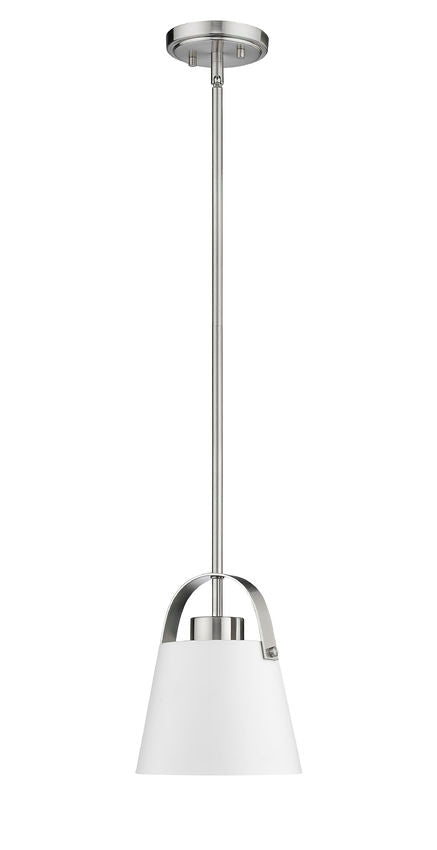 Z-Lite Z-Studio 8" 1-Light Matte White and Brushed Nickel Mini Pendant Light With Metal Shade