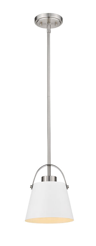 Z-Lite Z-Studio 8" 1-Light Matte White and Brushed Nickel Mini Pendant Light With Metal Shade