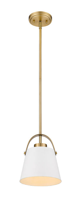 Z-Lite Z-Studio 8" 1-Light Matte White and Heritage Brass Mini Pendant Light With Metal Shade