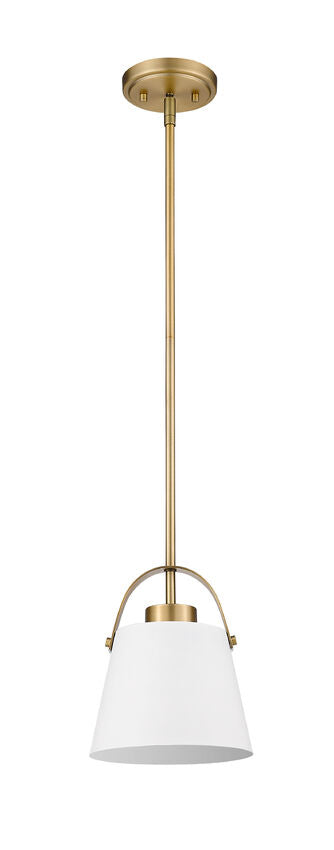 Z-Lite Z-Studio 8" 1-Light Matte White and Heritage Brass Mini Pendant Light With Metal Shade