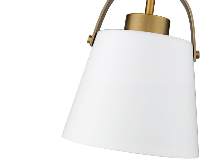 Z-Lite Z-Studio 8" 1-Light Matte White and Heritage Brass Mini Pendant Light With Metal Shade