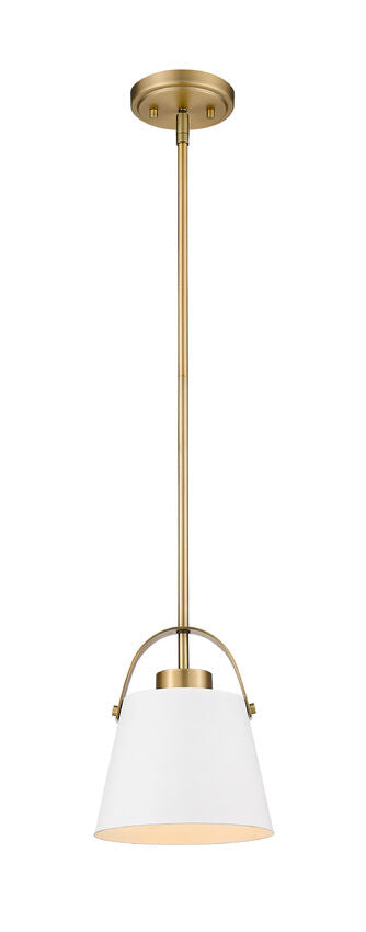 Z-Lite Z-Studio 8" 1-Light Matte White and Heritage Brass Mini Pendant Light With Metal Shade
