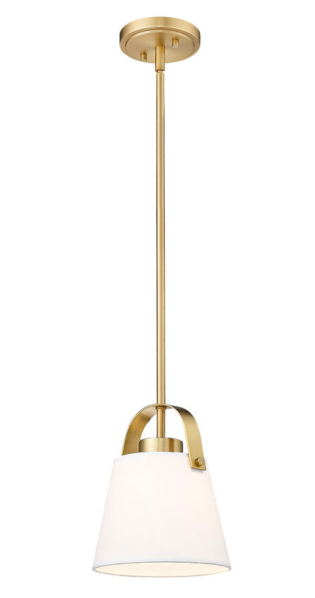 Z-Lite Z Studio 8" Heritage Brass Steel and Ivory Fabric Pendant Light