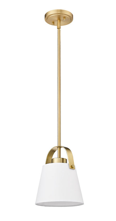 Z-Lite Z Studio 8" Heritage Brass Steel and Ivory Fabric Pendant Light