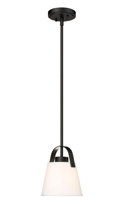 Z-Lite Z Studio 8" Matte Black Steel and Ivory Fabric Pendant Light