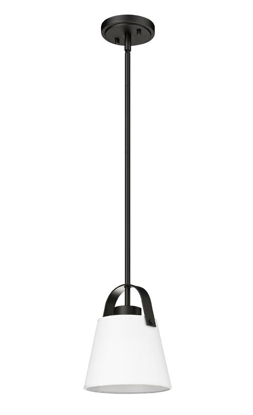 Z-Lite Z Studio 8" Matte Black Steel and Ivory Fabric Pendant Light