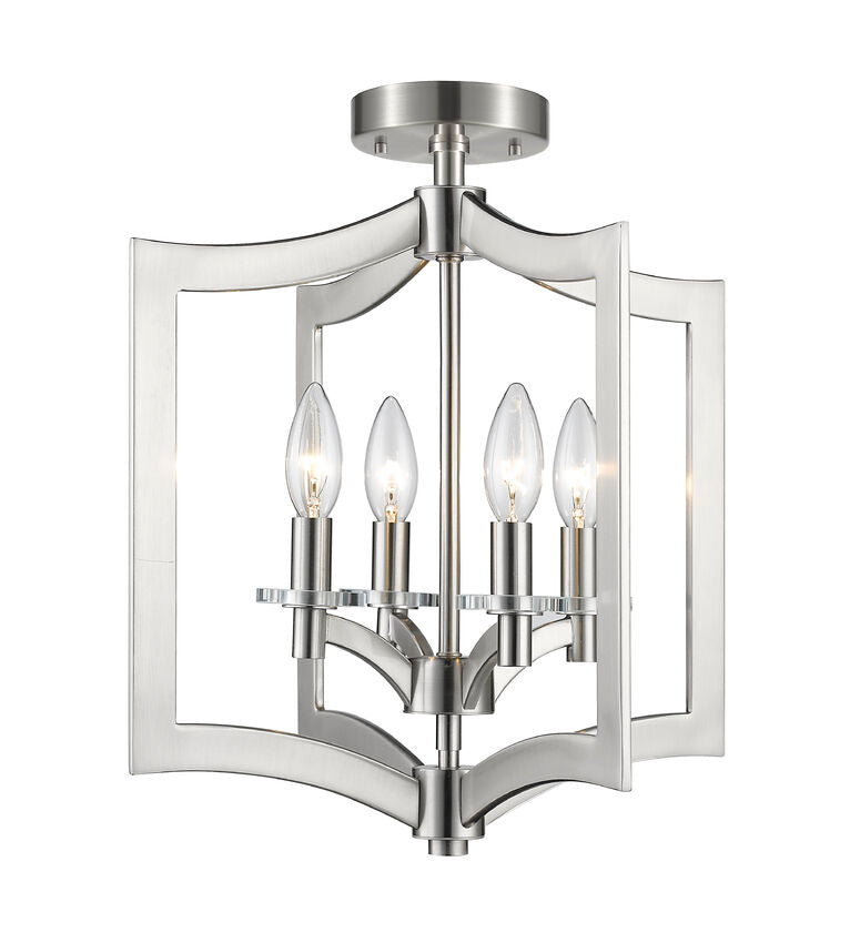 Z-Lite Zander 15" 4-Light Brushed Nickel Steel Semi Flush Mount Lighting