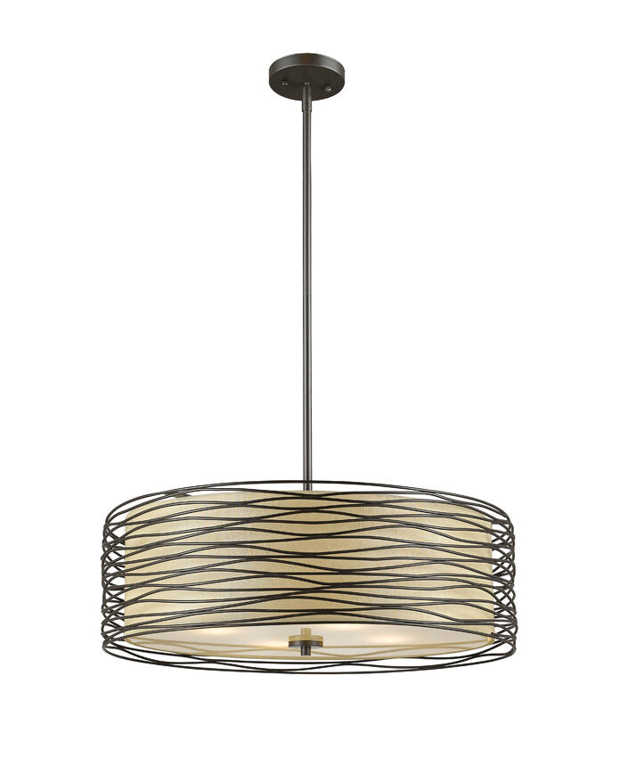 Z-Lite Zinnia 18" 3-Light Bronze Pendant Light With Flax Linen Fabric Shade