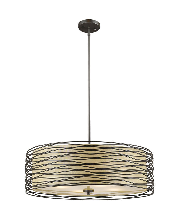 Z-Lite Zinnia 24" 4-Light Bronze Pendant Light With Flax Linen Fabric Shade