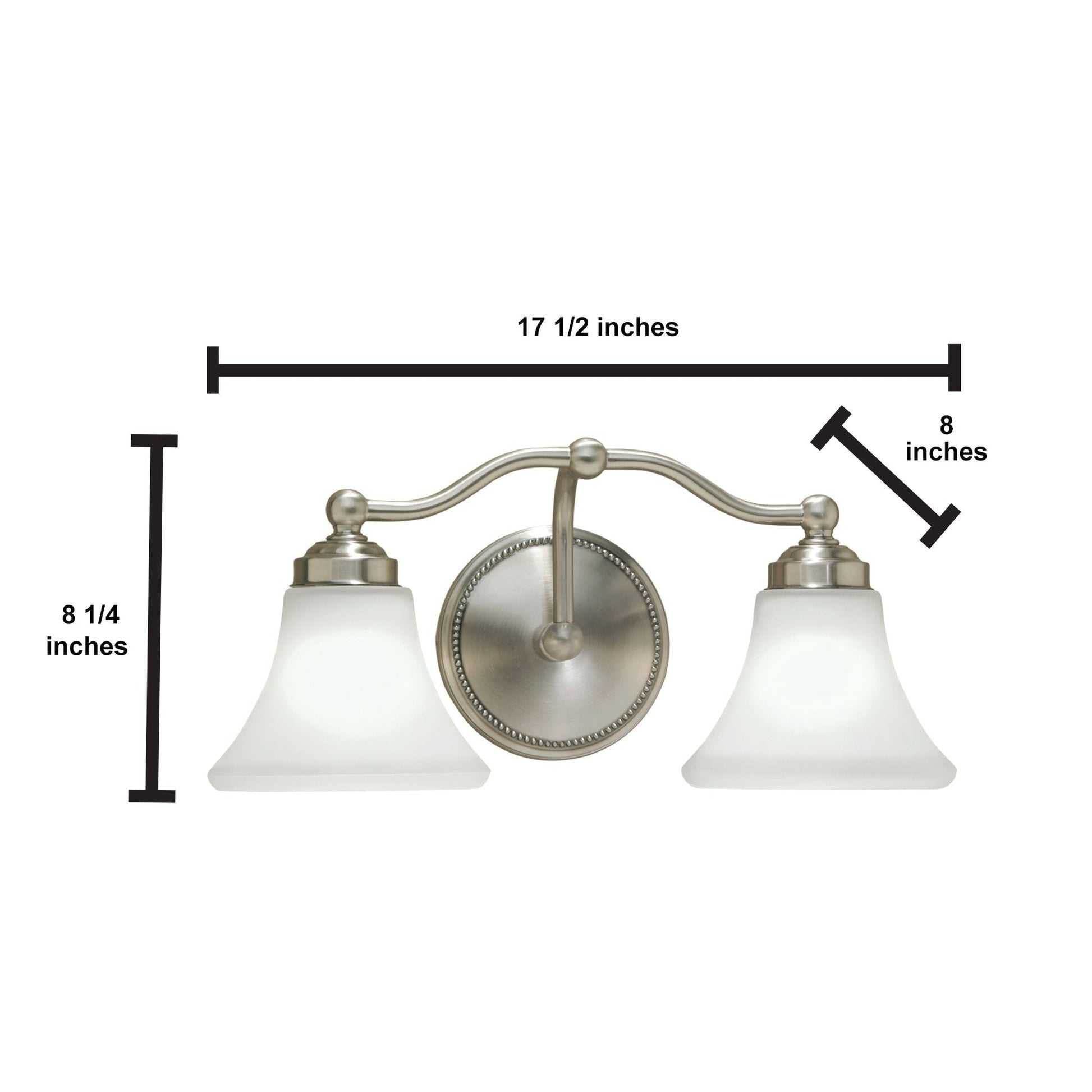 Norwell Lighting Soleil 8" x 18" 2-Light Sconce Brushed Nickel Vanity Light With Flared Glass Diffuser