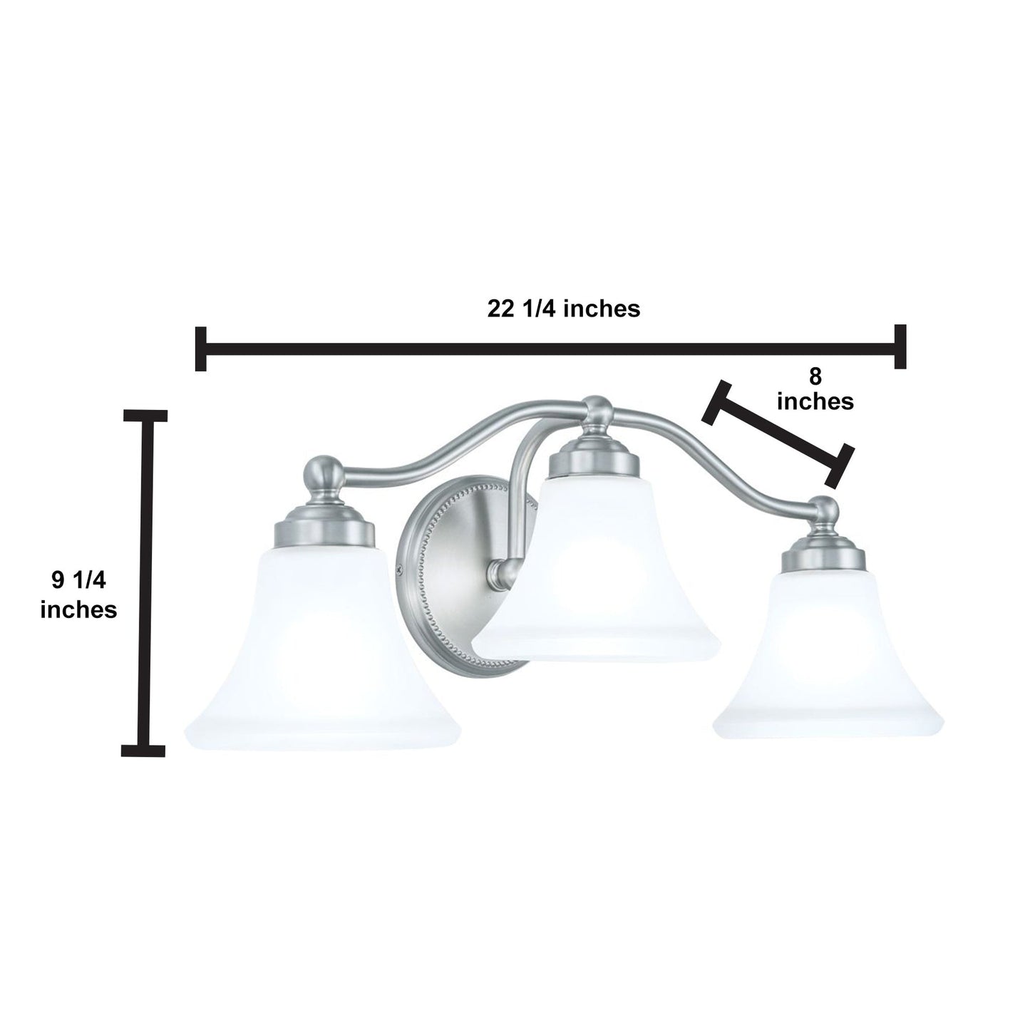 Norwell Lighting Soleil 9" x 22" 3-Light Sconce Chrome Vanity Light With Flared Glass Diffuser